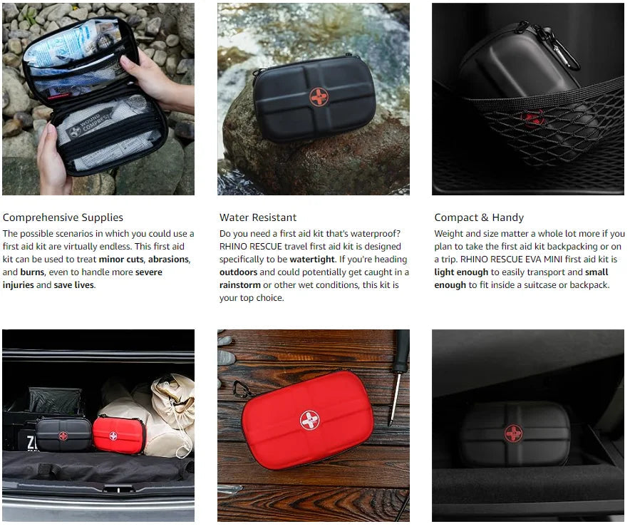 RHINO RESCUE Mini First Aid Kit: Small, Waterproof, Portable. Essential for Travel, Home, Car, Camping.