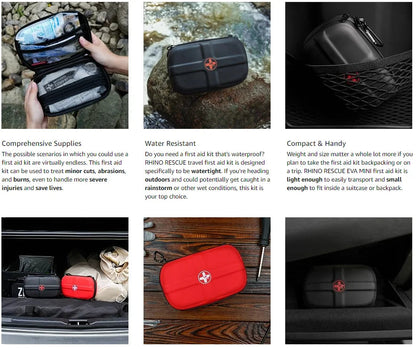 RHINO RESCUE Mini First Aid Kit: Small, Waterproof, Portable. Essential for Travel, Home, Car, Camping.